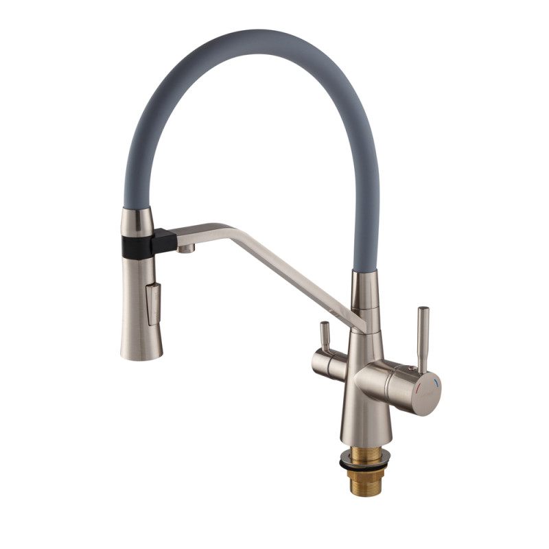 Змішувач для кухні двоважільний Mixxus Premium Magnet 021 SS Color (MI6976) з латуні Колір нержавіюча сталь
