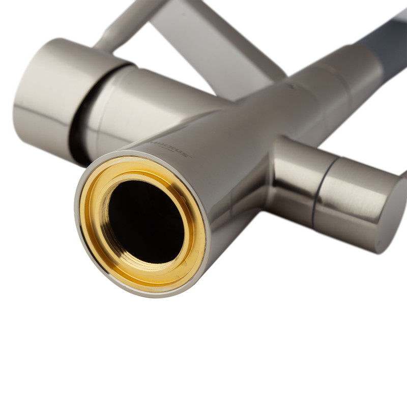 Змішувач для кухні двоважільний Mixxus Premium Magnet 021 SS Color (MI6976) з латуні Колір нержавіюча сталь