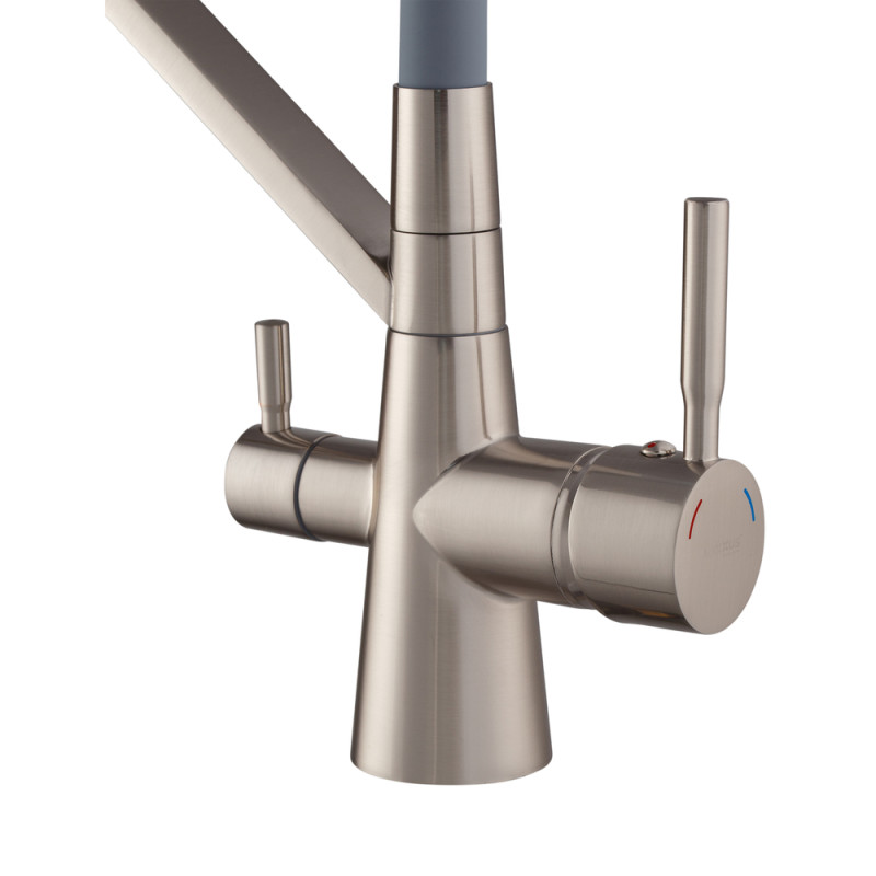 Змішувач для кухні двоважільний Mixxus Premium Magnet 021 SS Color (MI6976) з латуні Колір нержавіюча сталь