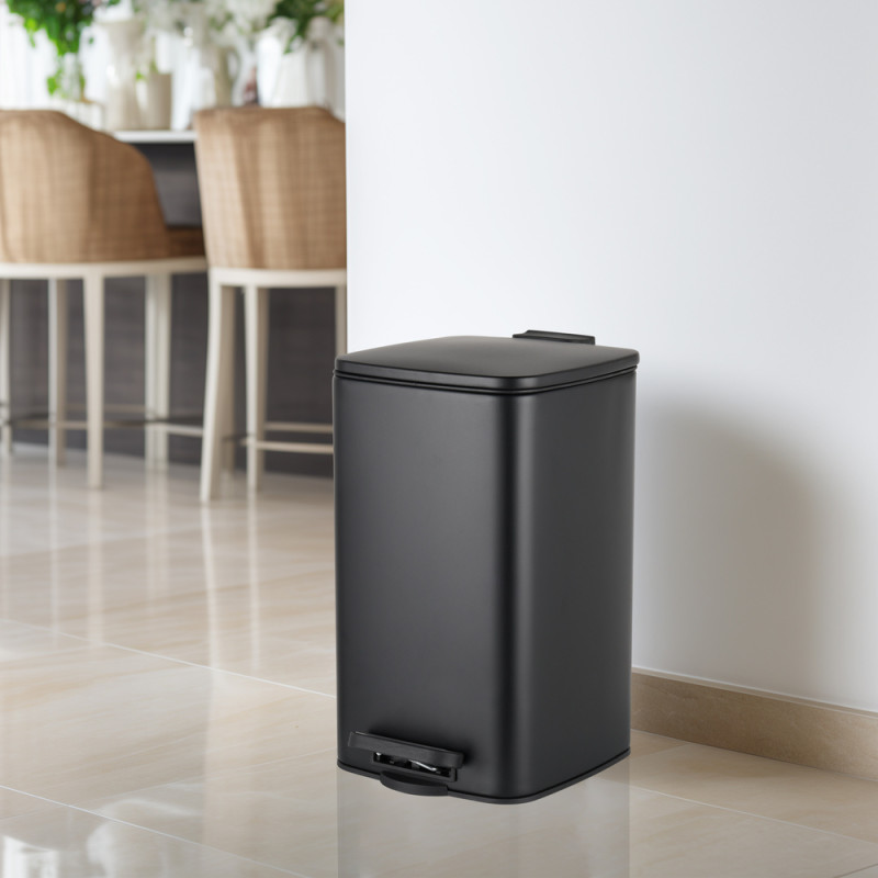 Відро для сміття з плавним закриттям квадратне Zerix Kubix-TC0108 Black 8л колір чорний (ZX5892)