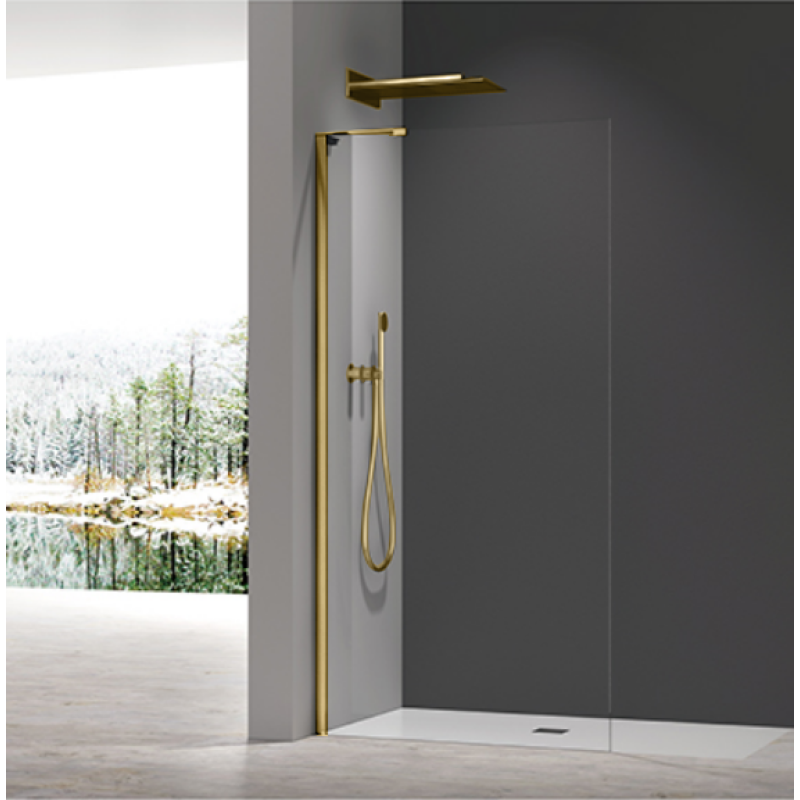 Душевая перегородка Koer SR SP02-100x200-TR-12 Walk-In проз.стекло Easy Clean 8мм, матовое золото (