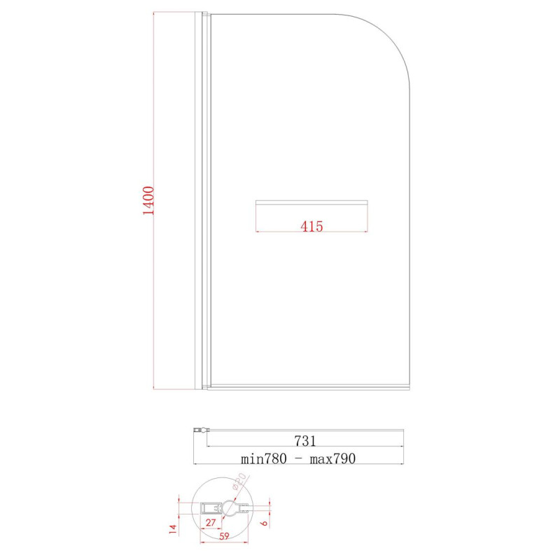 Шторки стеклянные на ванну Koer SR BS02-80x140-TR-01 прозрачное стекло 6мм, хром (KR5401)