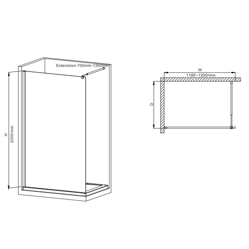 Душевая перегородка Mixxus Premium FLAT SP01-120x200-TR Chrome Walk-In прозрачное стекло 8мм (MI685