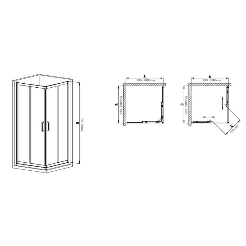 Душевая кабина без поддона Mixxus Premium DIVERSE SC02-90x90x195-TR Black прозрачное стекло 5мм (MI