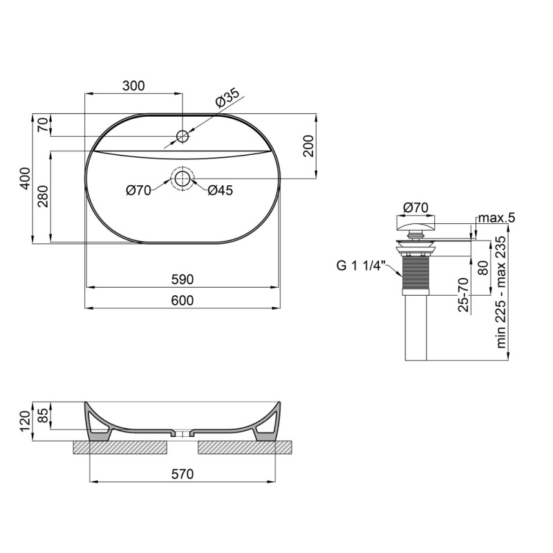 Раковина накладная Mixxus Premium ELLIPSE-0204 600х380х115mm с отверстием под смеситель (MP6679)