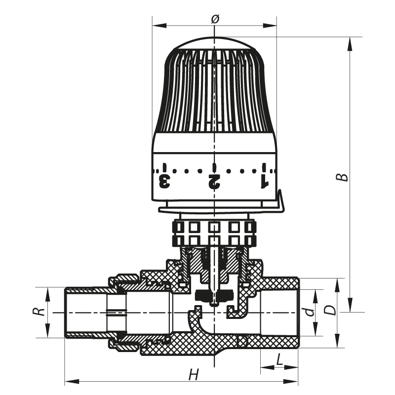 Кран термостатический с термоголовкой прямой PPR 25x3/4 Koer K0156.PRO (KP0199)