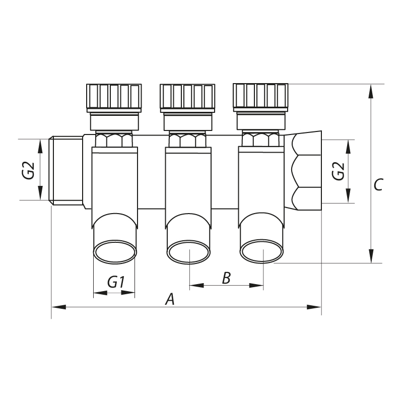 Коллектор вентильный с фитингом Koer KR.1124-3 1”x3 ways (KR2833)