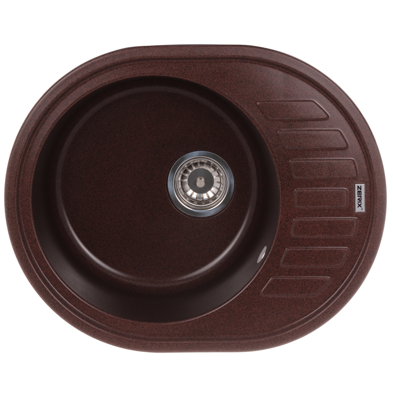 Кухонна мийка врізна з граніту овальна Zerix ZS-6250R-12 (ZX4552) колір Коричневий