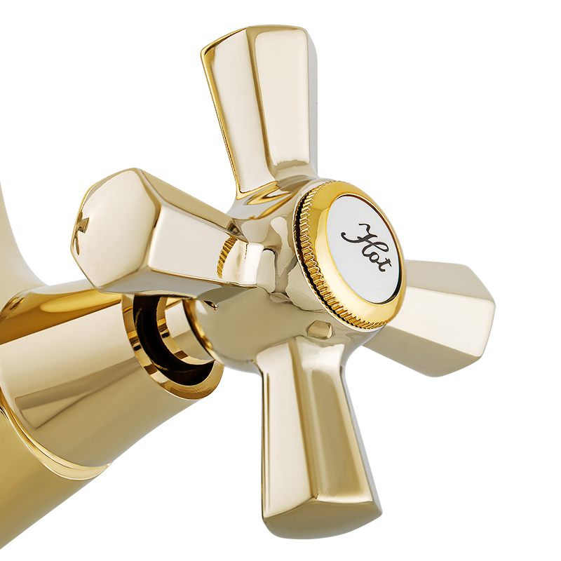 Змішувач для умивальника двовентильний з латуні з коротким виливом Mixxus Premium Retro Gold-161 (MI5848) колір Золотий