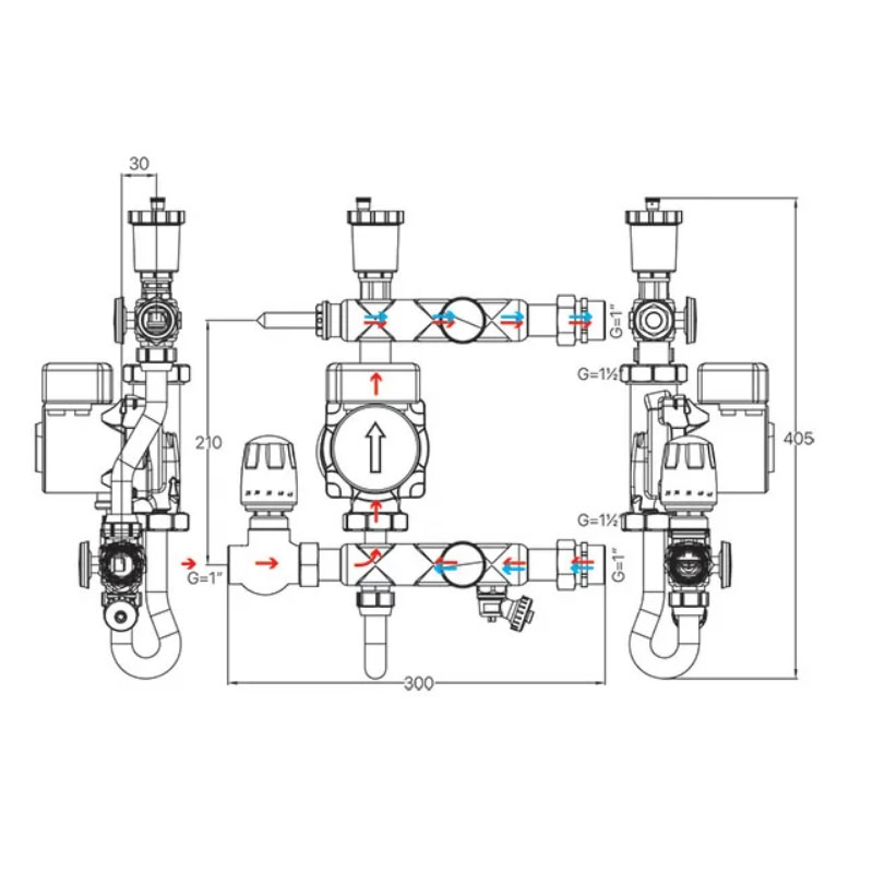 Смесительный узел Koer KR.S1022 (без байпаса) 1" НР SUS304 (KR2956)