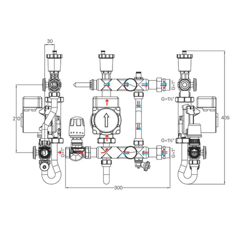 Смесительный узел Koer KR.S1021 (с байпасом) 1" НР SUS304 (KR2955)