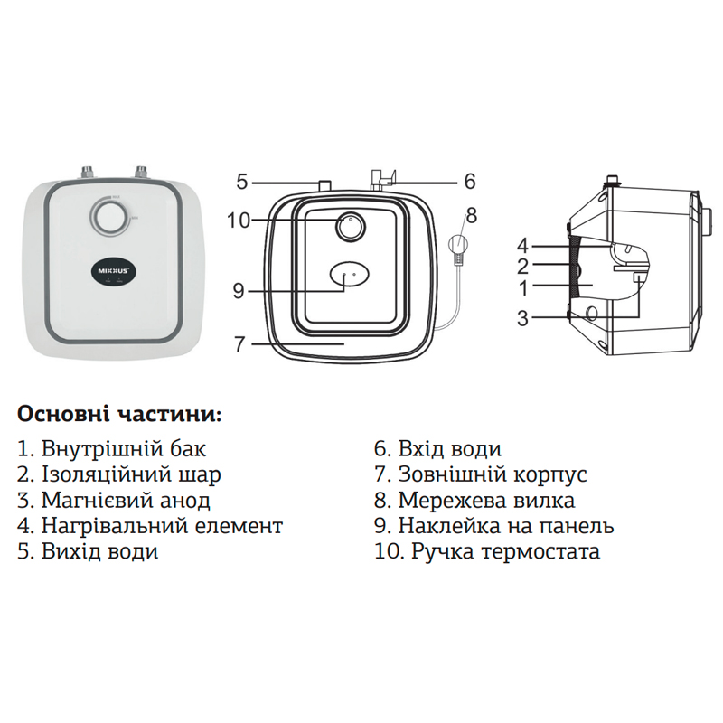 Водонагреватель "Под мойку" Mixxus EWH-0610 Small Under накопитель. 10 л, мокр.тен 1,5 kW (WH0007)