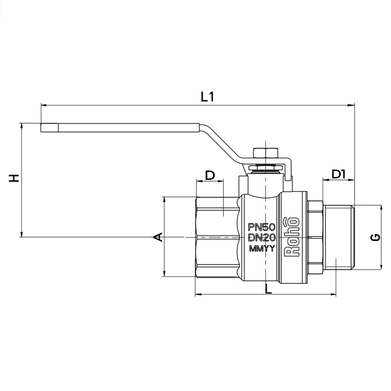 Кран шаровой Roho R201-050 - 1/2" (RO0071)