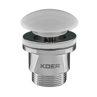 Донный клапан для умывальника Koer PW-01-11 1 1/4'' (кнопка) (Белая керамическая накладка) (KR3405)