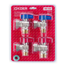 Комплект кранов для подключения газового котла Koer KR.1322 угловой (1/2"x2шт, 3/4x2шт) (KR3126)