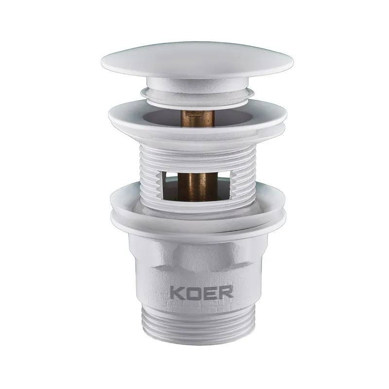 Донный клапан для умывальника с переливом Koer PW-03-03 1 1/4'' (кнопка) (Белый) (KR3395)