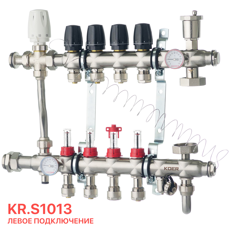 Коллектор со встроенным смесит. узлом Koer KR.S1013-4 1"х4 SUS304 и евроконусами 3/4-16 (KR2947)
