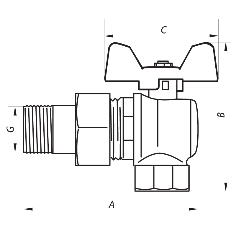 Кран шаровый с американкой угловой 1" ГШБ (NF.941) Nolf (NF2966)