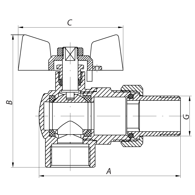 Кран с американкой 1" (Koer KR.228) угловой (KR0149)