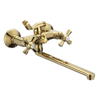 Змішувач для ванни двовентильний з латуні з довгим виливом Mixxus Premium Retro Gold-140 (MI5849) колір Золотий