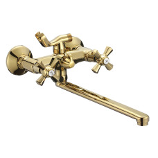 Змішувач для ванни двовентильний з латуні з довгим виливом Mixxus Premium Retro Gold-140 (MI5849) колір Золотий