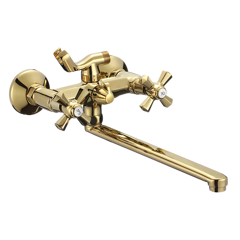 Змішувач для ванни двовентильний з латуні з довгим виливом Mixxus Premium Retro Gold-140 (MI5849) колір Золотий