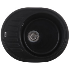 Кухонна мийка врізна з граніту овальна Zerix ZS-6250R-14 (ZX4554) колір Чорний металік