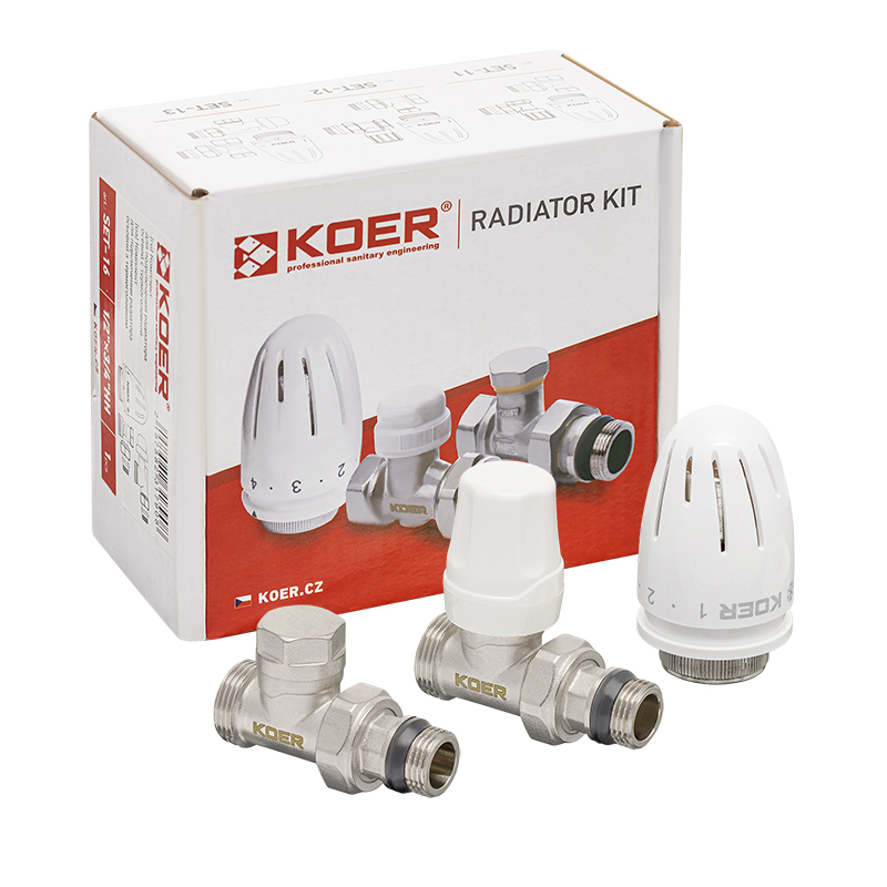 Комплект для подключения радиатора Koer SET-15 - 1/2"x3/4" (прямой) с термоголовкой НН (KR3180)