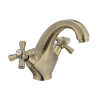 Змішувач для умивальника двовентильний з латуні з коротким виливом Mixxus Premium Retro Bronze-161 (MI1650) колір Бронзовий
