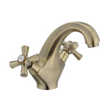 Змішувач для умивальника двовентильний з латуні з коротким виливом Mixxus Premium Retro Bronze-161 (MI1650) колір Бронзовий