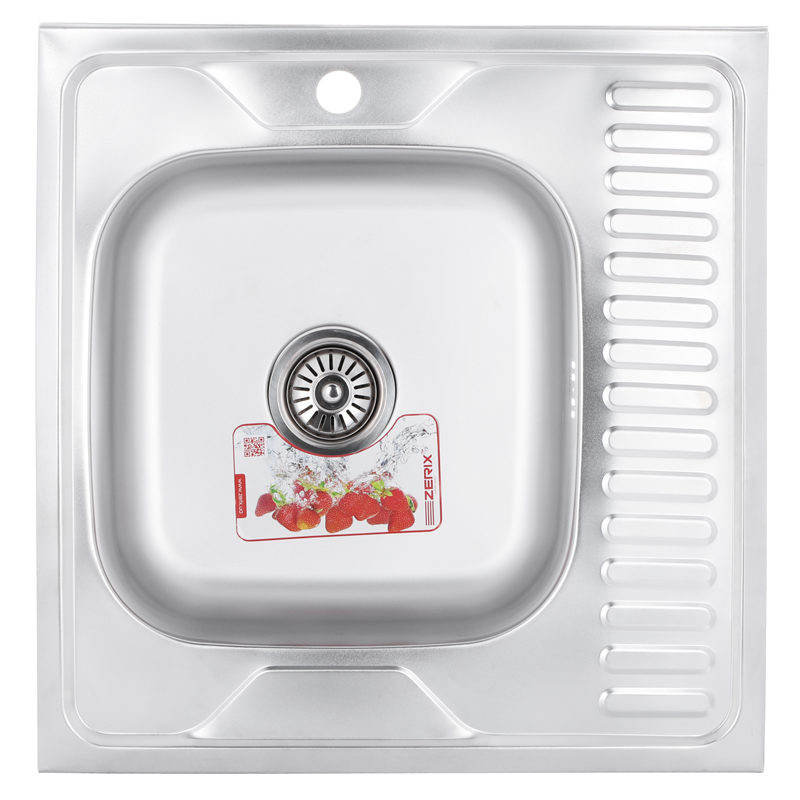 Кухонна мийка накладна з нержавіючої сталі квадратна Zerix Z6060L-06-160MD (micro decor) (ZS0585) колір Сталевий