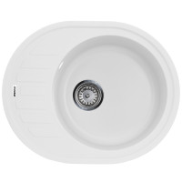 Кухонна мийка врізна з граніту овальна Zerix ZS-6250R-01 (ZX4547) колір Білий
